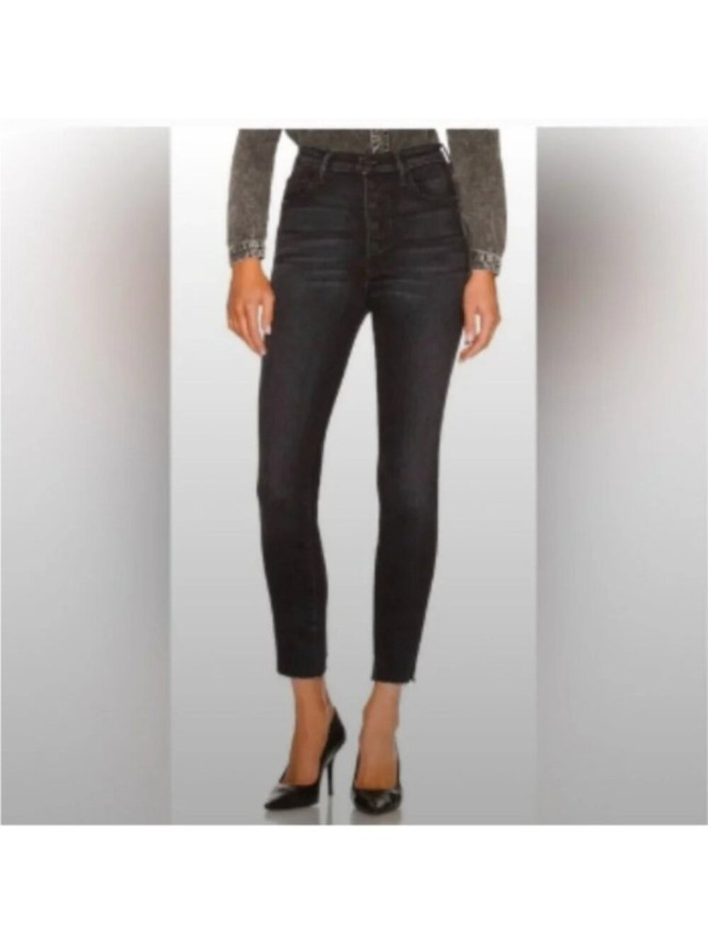 MOTHER The Pixie Swooner Ankle fray Jeans In thunder road size 26